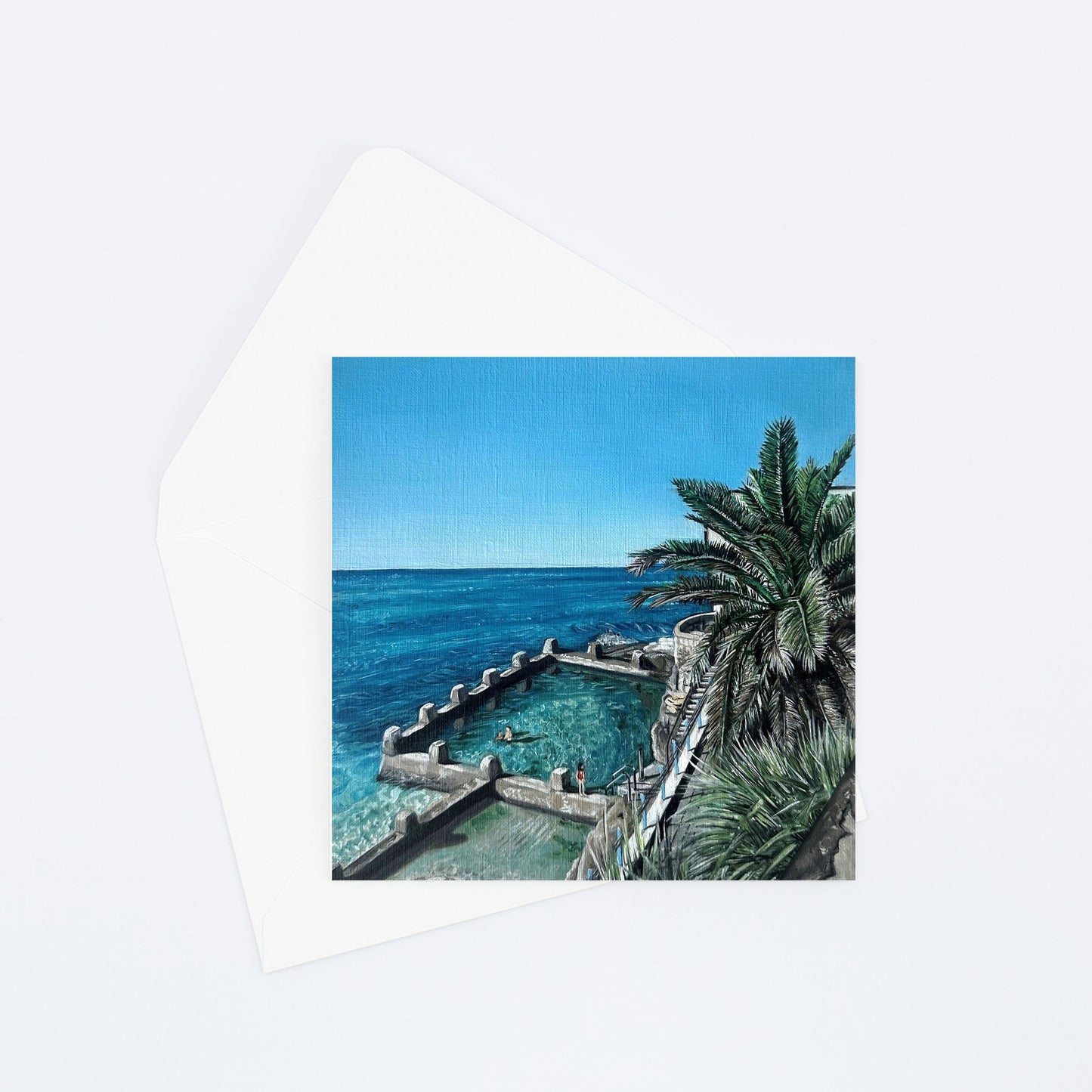 Greeting card featuring original oil painting of Coogee Ocean Pool at Coogee Beach, Sydney