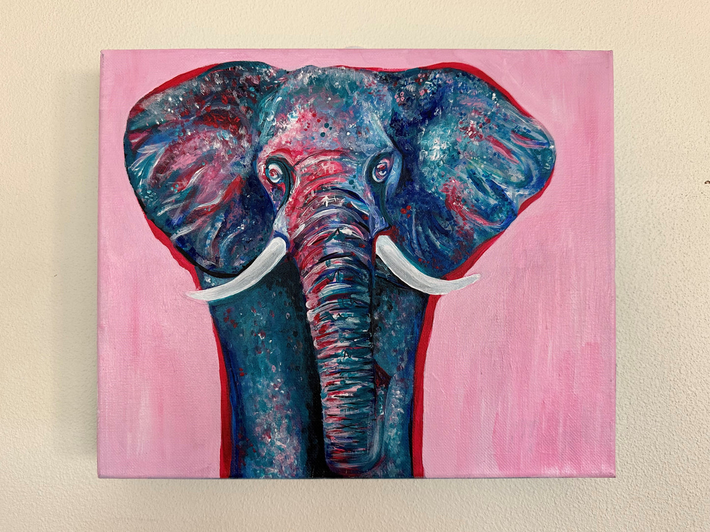 Acrylic Painting of Elephant Pink and Turquoise