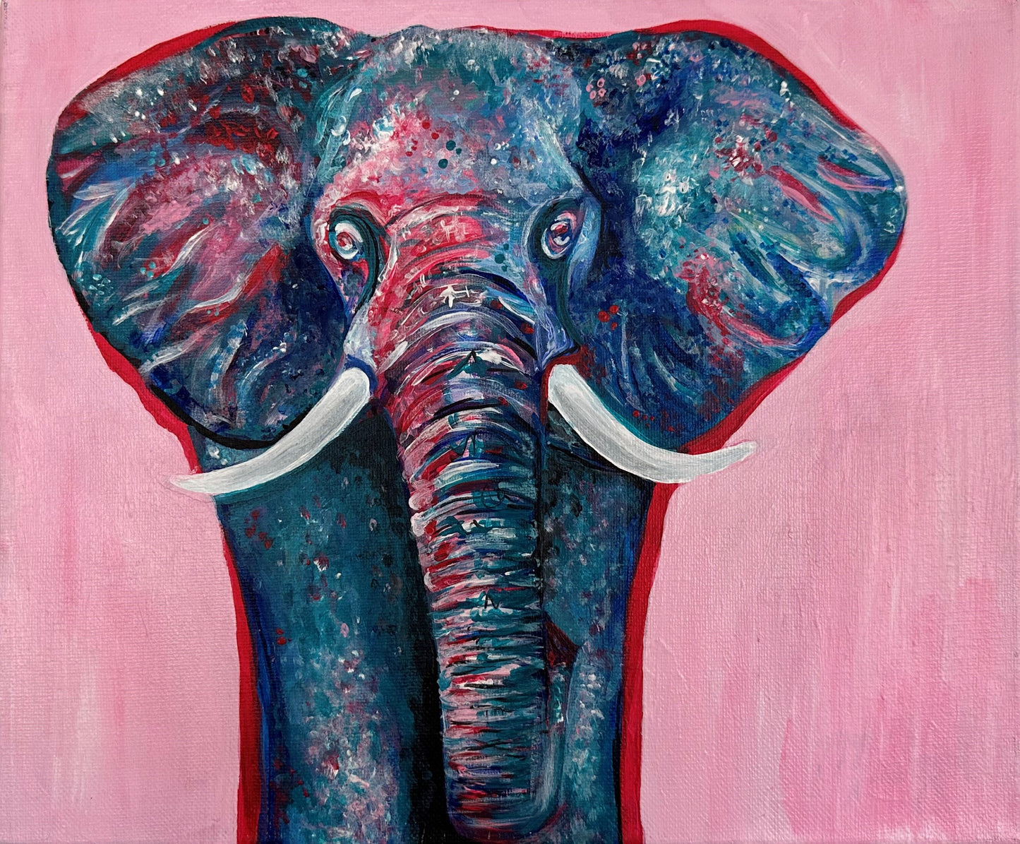 Acrylic Painting of Elephant Pink and Turquoise
