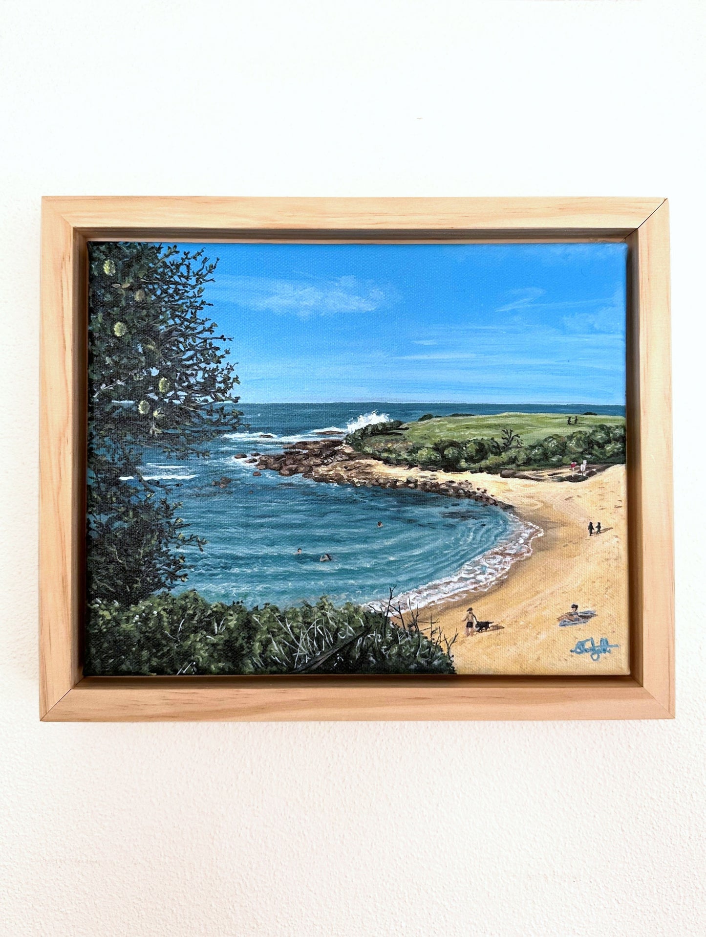 Framed Oil Painting of Little Bay Beach, Sydney, Coastal art