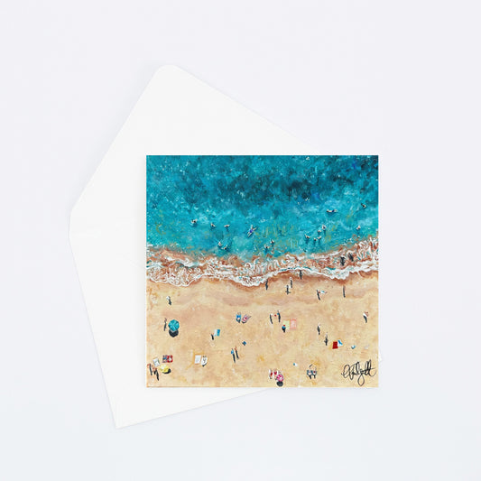 Greeting card of oil painting of a beach scene from above 
