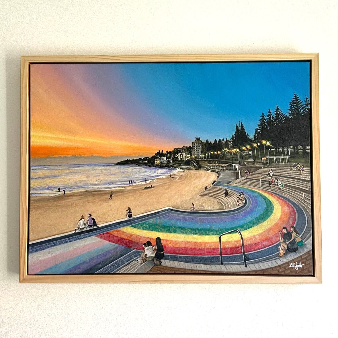 Original Oil Painting of Coogee Beach Rainbow at Sunrise. One of the most iconic beaches in Sydney.
