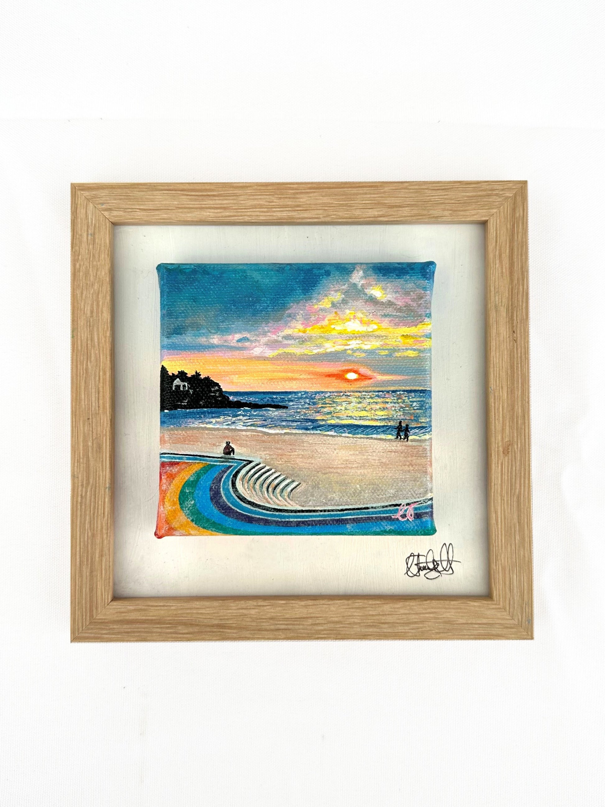 Mini Painting of Coogee Beach at Sunrise and iconic rainbow walkway, Sydney