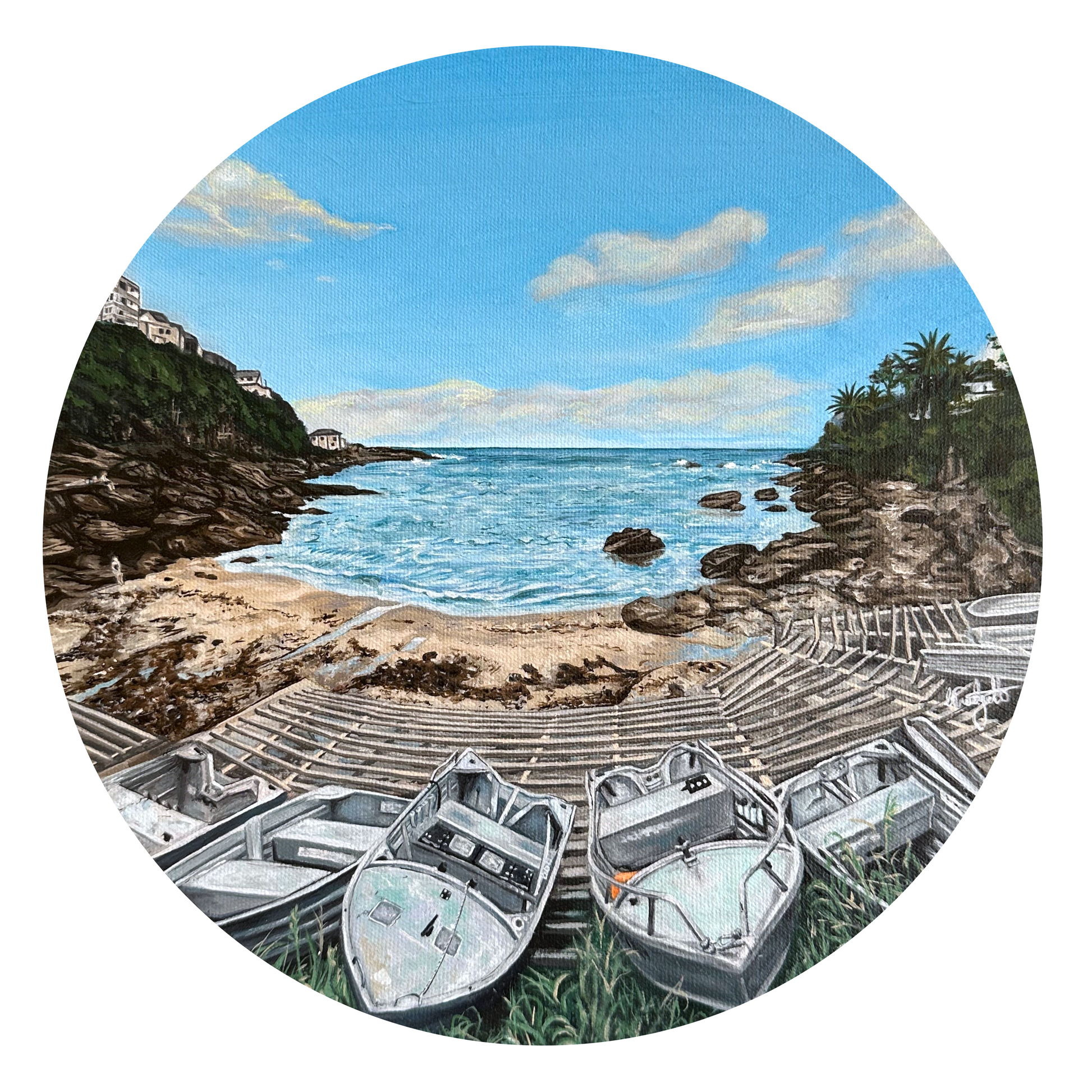 Gordons Bay Beach in Coogee, Original Oil Painting with calm Waves. An iconic Eastern Sydney beach