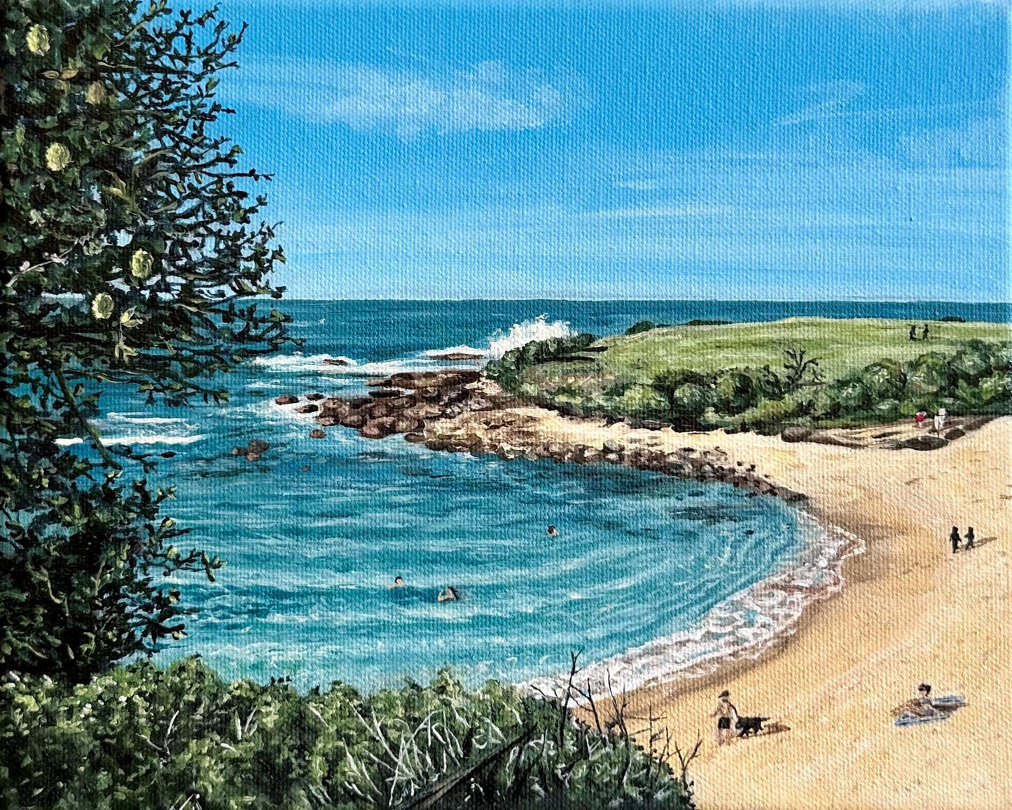 Framed Oil Painting of Little Bay Beach, Sydney, Coastal art 