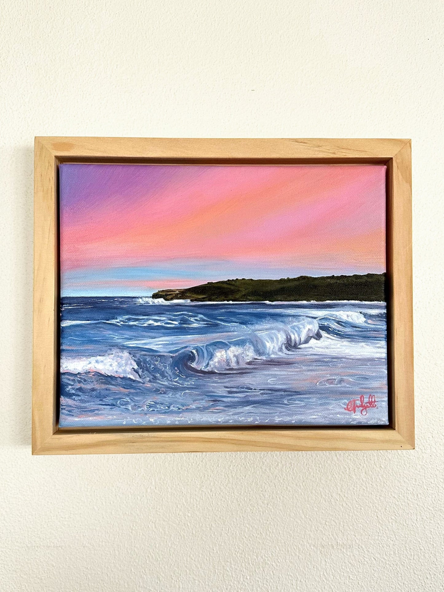 Print of Maroubra Beach Oil Painting with Sunrise and Waves.One of the most iconic beaches in Sydney.