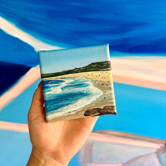 Miniature oil painting of Maroubra Beach, Sydney 