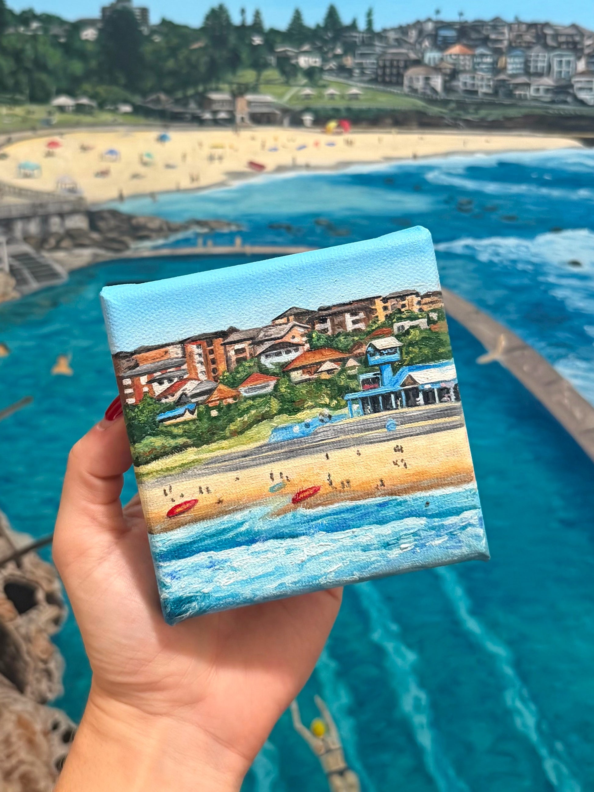 Mini oil painting of Maroubra Beach