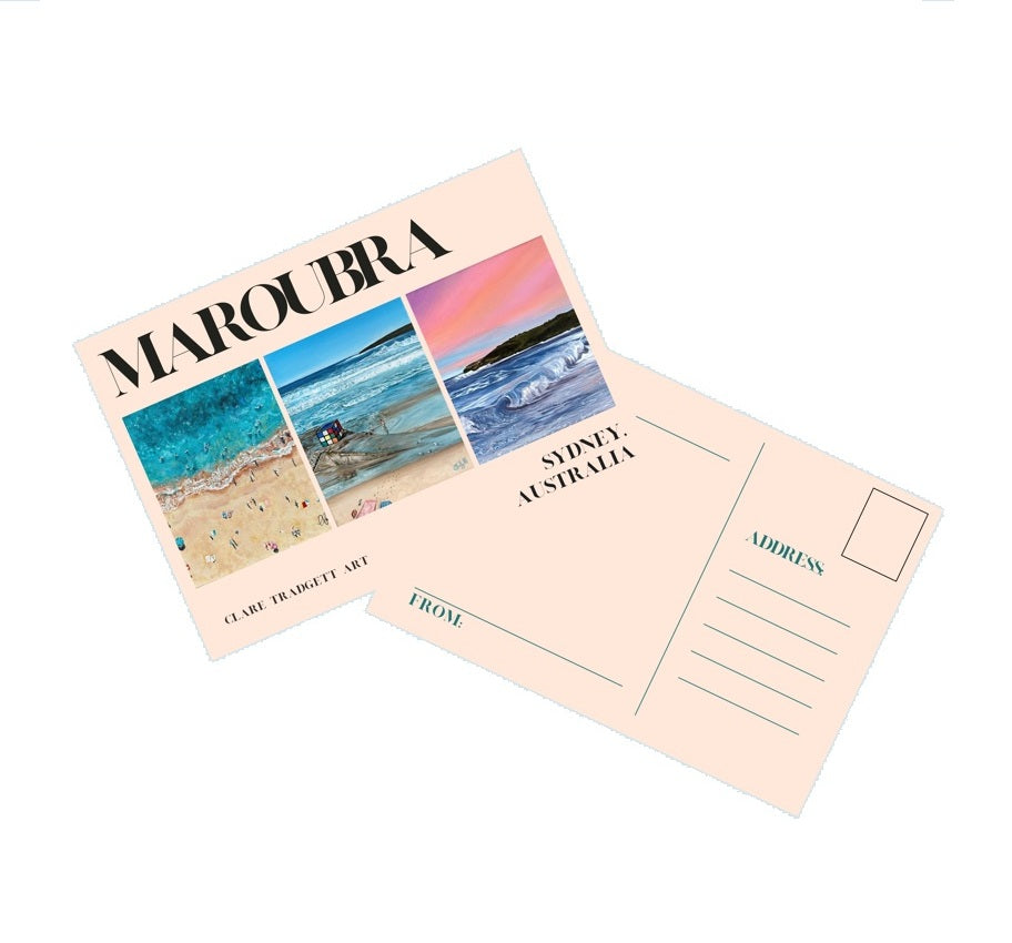 Travel Postcard of Maroubra Beach, Sydney featuring oil paintings
