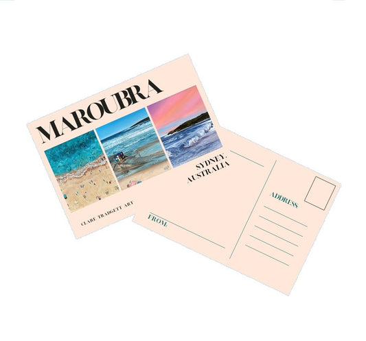 Travel Postcard of Maroubra Beach, Sydney featuring oil paintings